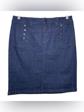 LRL Ralph Lauren Blue Denim Sailor Skirt Sz 4 Dark Wash Classic Preppy Staple